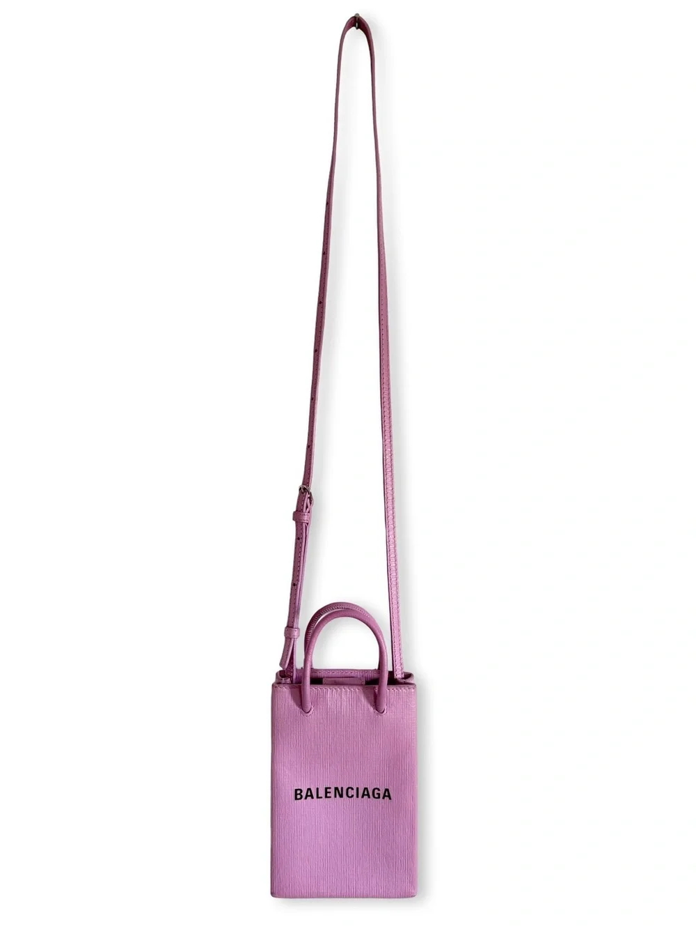 Balenciaga Two-Way Pink Leather Squared Shopping Phone Holder Crossbody Bag